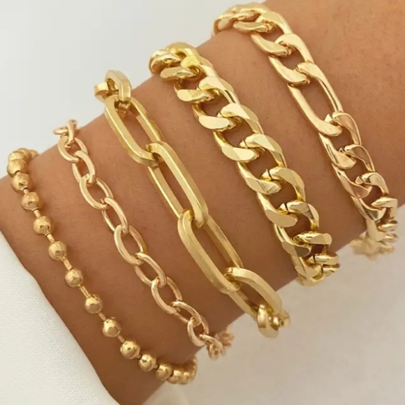 GORGEOUS GOLD CHUNKY BRACELETS - SET OF FIVE - Picture 1 of 3
